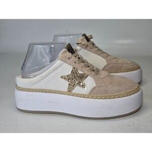 Vintage Havana Women's Shoes Size 6 - 6.5 Beige Gold Suede Star Platform Loafers